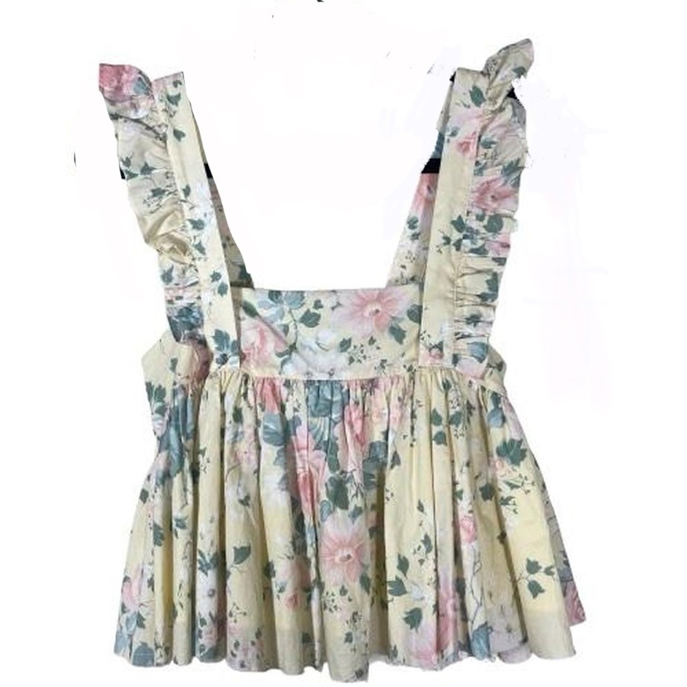 Selkie Pastel Floral Ruffle Apron Blouse Tank in Fantasy Coquette Feminine sz M